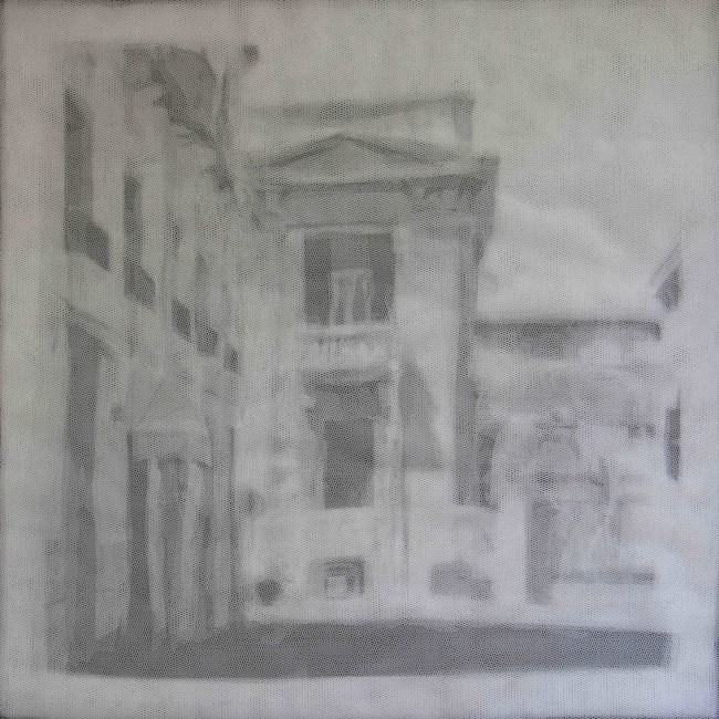 Giorgio Tentolini, Underneath - Periferie (via Solferino, Messina), 2013, 14 strati in tulle bianco incisi a mano e sovrapposti, 42x42 cm