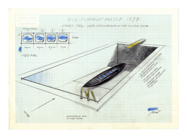 Fabrizio Plessi, Environment project , progetto per Crazy Pool, video installazione in una piscina vuota, 1977
