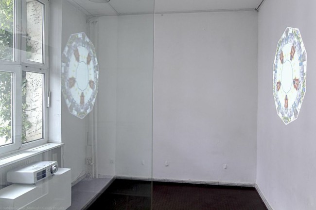 Valentina Roselli, Screen mandala, 2014, pulsing digital collages, installation view
