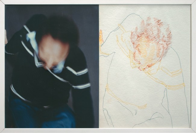 Giorgio Ciam, Autoritratto nel paesaggio, 1980, 6 fotografie a colori con intervento, 63.2x63.8 cm, Collezione La Gaia, Busca