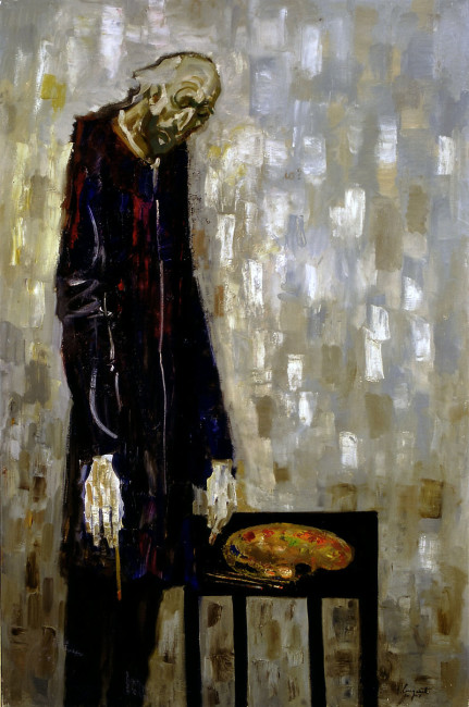 Trento Longaretti, Un vecchio pittore - Humana Pictura 11, 2003, olio su tela, 180x120 cm