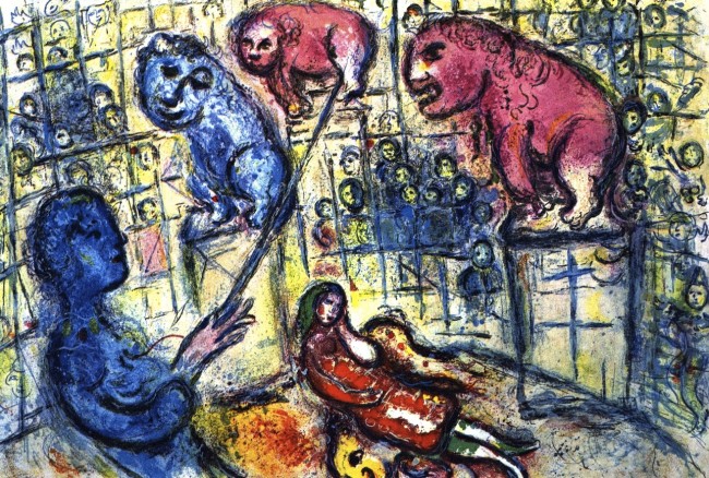 Marc Chagall, Le dompteur, la dompteuse et les lions, Le Cirque, 1967, litografia, 42x64 cm