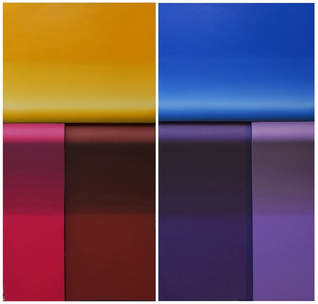 Ping Li, Nuove Sostanze, 2014, olio su tela, 100x50 cm ciascuna
