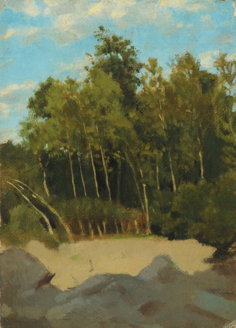 Raffaello Sernesi, Radura nel bosco, 1865 circa, olio su tela riportato su cartoncino, 21x15 cm, Collezione privata