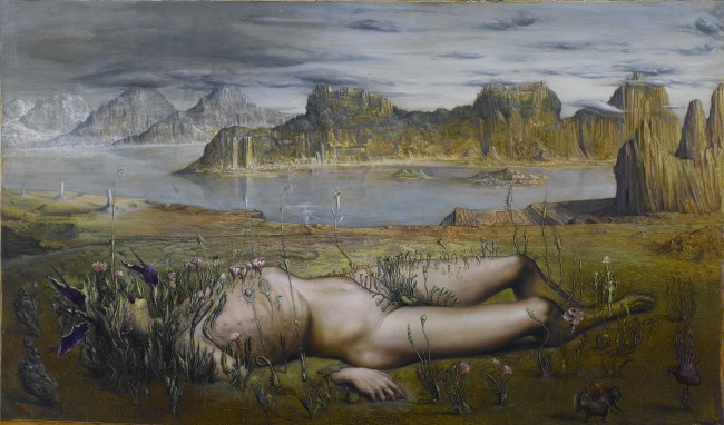 Agostino Arrivabene - Il sogno di Asclepio, 2015, tempera e olio su legno antico, cm 74x127