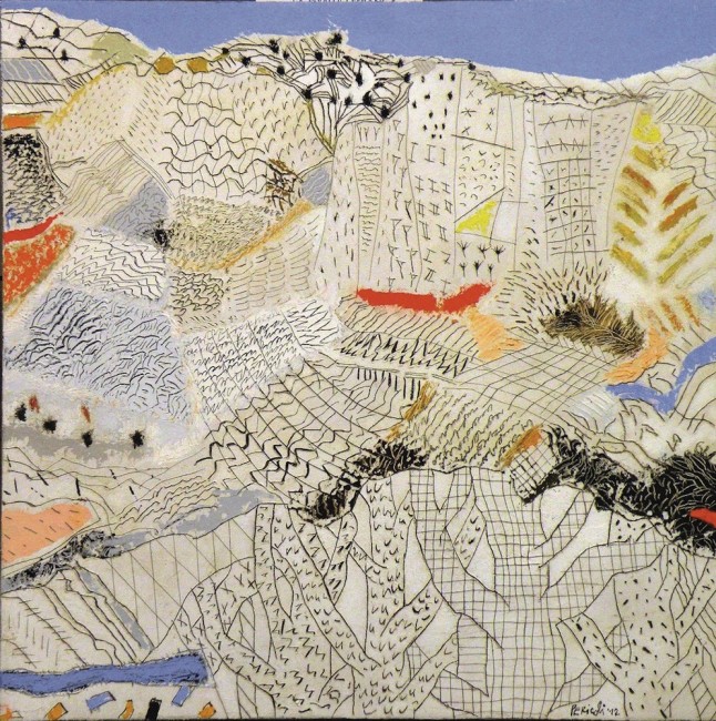Tullio Pericoli, Combinazioni, 2012, olio su tela, 40x40 cm