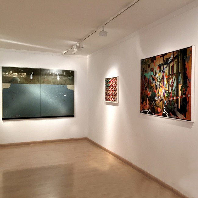 Galleria Bonioni Arte, veduta allestimento, Mirko Baricchi, Marco Ferri, Luca Moscariello