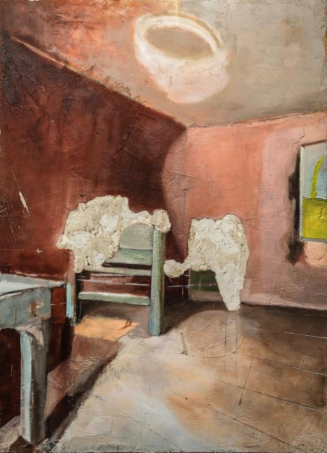Luca Zarattini, Interno 4, 2015, tecnica mista su tavola, 125x90 cm Courtesy RvB Arts, Roma