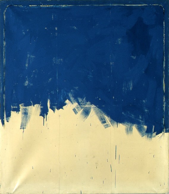 Mario Schifano, Vero amore incompleto, 1962, smalto su carta intelata, 160x140 cm 