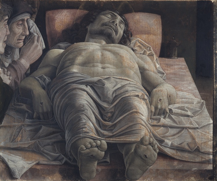 Andrea Mantegna, Cristo morto nel sepolcro e tre dolenti, 1470-1474, tempera su tela, 68x81cm, Pinacoteca di Brera, Milano