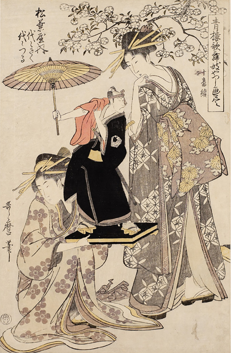 Kitagawa Utamaro, Yoyokiku and Yoyotsuru of the Matsubaya Haouse, 1801, xilografia, 38,6 x 25,1 cm, Honolulu Academy of Arts