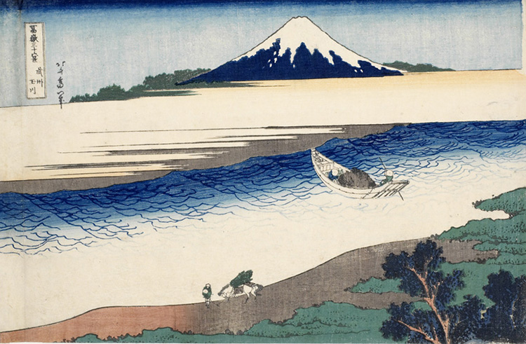 Katsushika Hokusai, Il fiume Tama nella provincial di Musashi, 1830-1832, xilografia, 25,5 x 37, 4 cm, Honolulu Academy of Arts