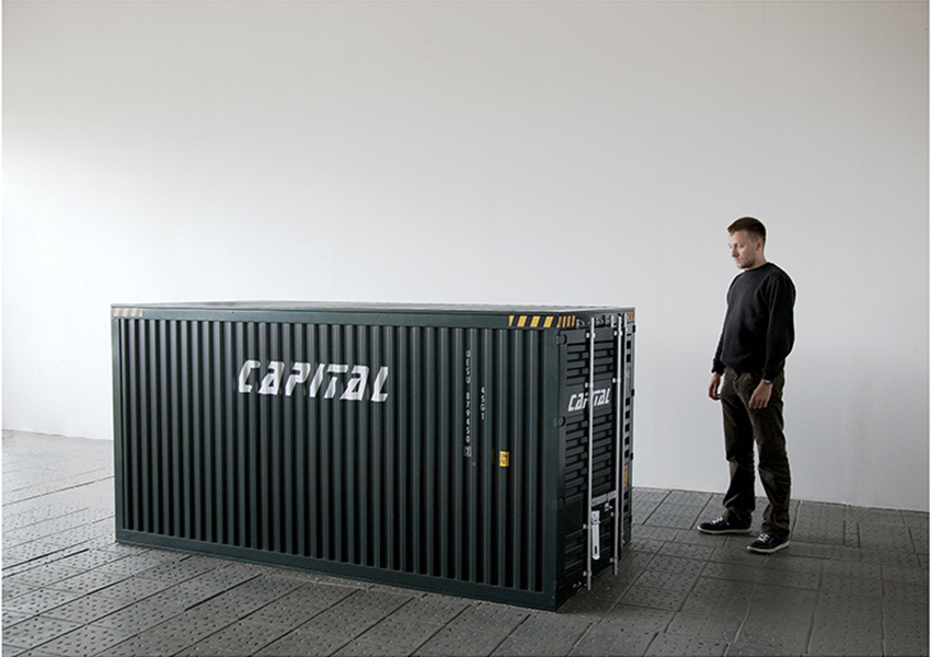 HUMAN CAPITAL, 2010, Installation, Wood, aluminum, iron, plastic, 127x248x12 cm