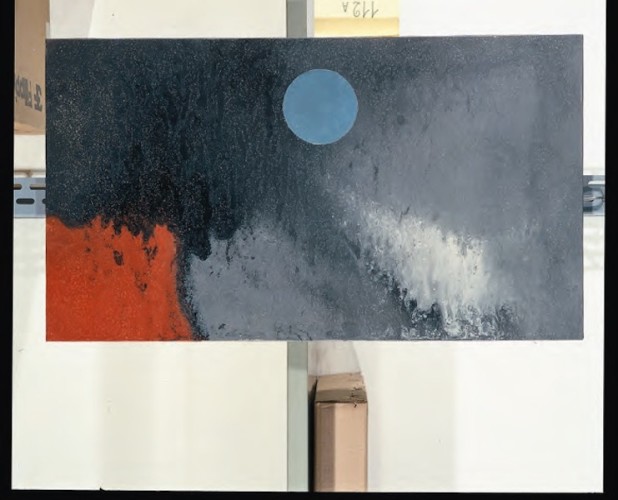 Sergio Dangelo, La pluie et le beau temps, 1952, smalto su tela, 44x80 cm, Intesa Sanpaolo, Milano