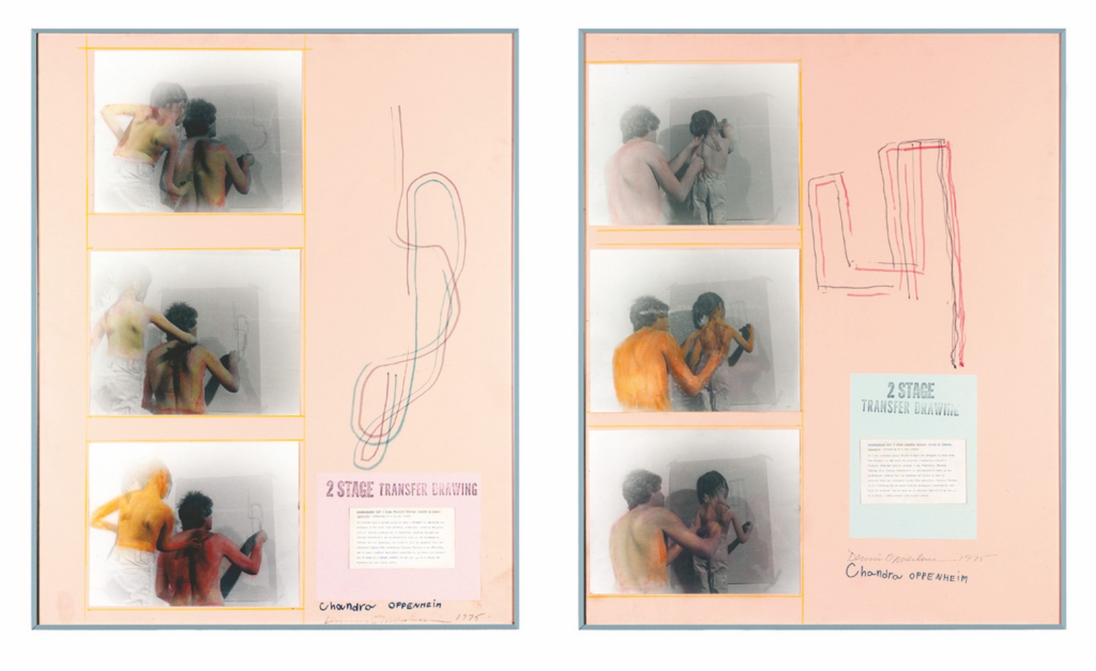 Dennis Oppenheim, Two stage transfer drawing, 1975, fotografia, disegno, foglio dattiloscritto su cartoncino, ed. unica, 102,5 x 82,5 cm, collezione privata, Bassano del Grappa