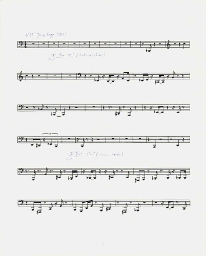 Pierre Huyghe, Silence Score, 1997, Set di quattro spartiti musicali con annotazioni Courtesy Fondation Louis Vuitton © ADAGP, Paris 2017