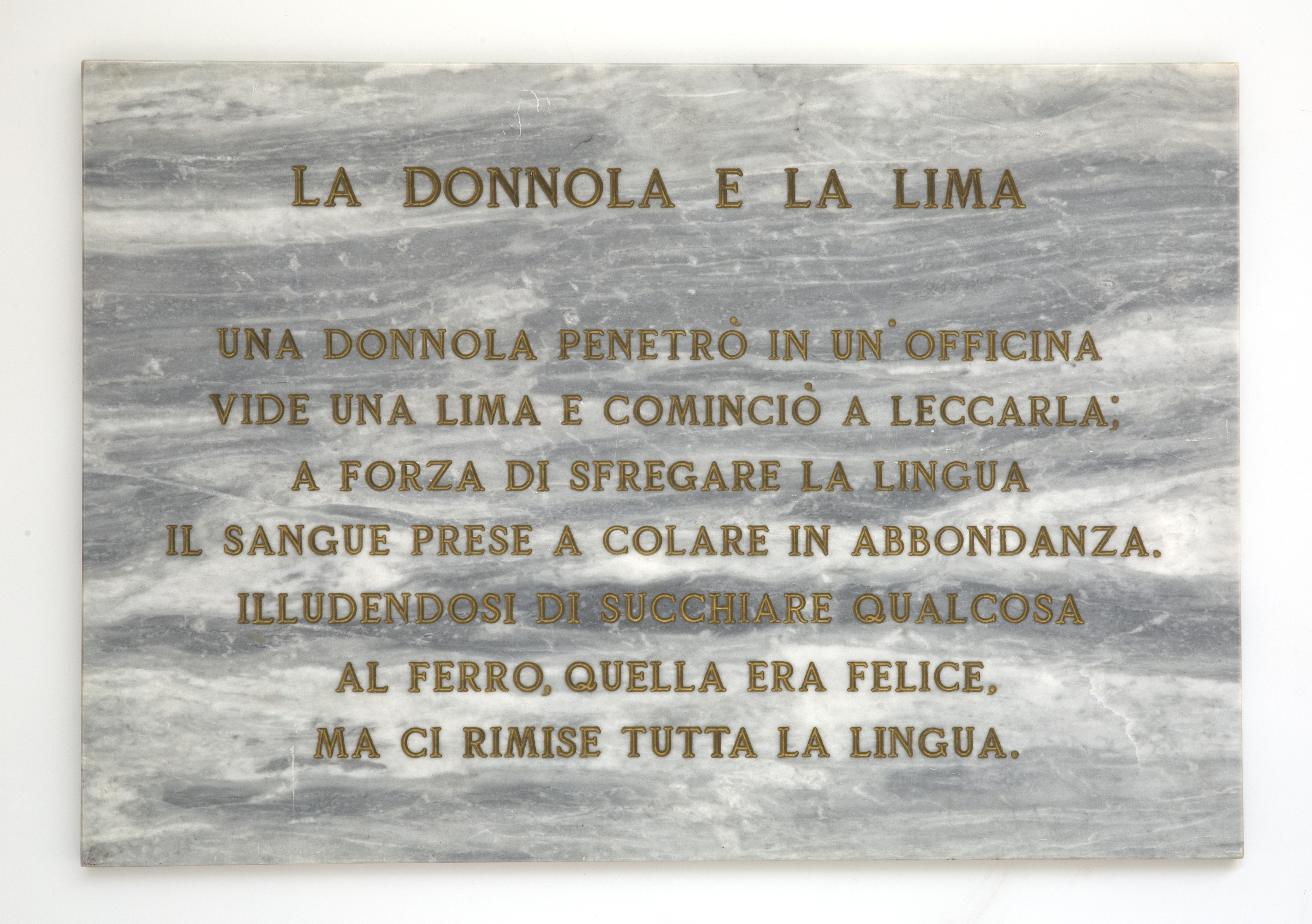  Salvo, La donnola e la lima, 1972, lapide in marmo, 45x65 cm