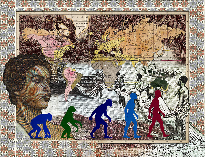 Malala Andrialavidrazana, Figures 1856, Leading races of man, 2016, Ultra Chrome Pigmentdruck, Stampa a pigmenti Ultra Chrome, 110 x 143 cm