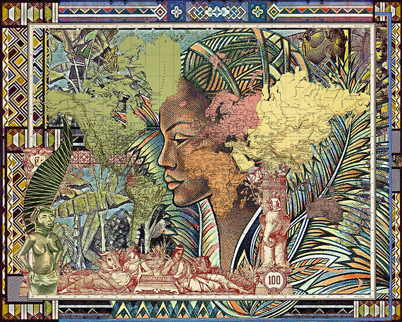 Malala Andrialavidrazana, Figures 1889, Planisferio, 2015, Ultra Chrome Pigmentdruck, Stampa a pigmenti Ultra Chrome, 110 x 137,5 cm