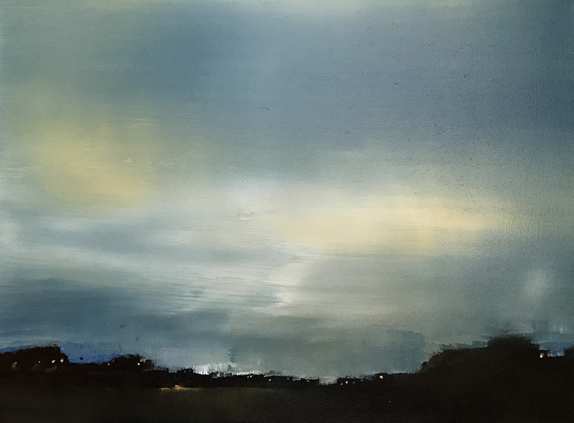 LUCA GASTALDO, Ascoltare il cielo, 2018, olio e bitume su tela, 30x40 cm