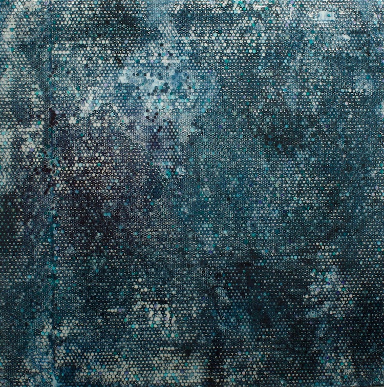 Gianluca Patti, Earth Noise, 2017, acrilico e resina su tela,120x120 cm (dalla serie Frequencies)