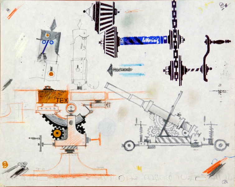Pino Pascali, Armi, 1964, tecnica mista su carta, 22x28 cm